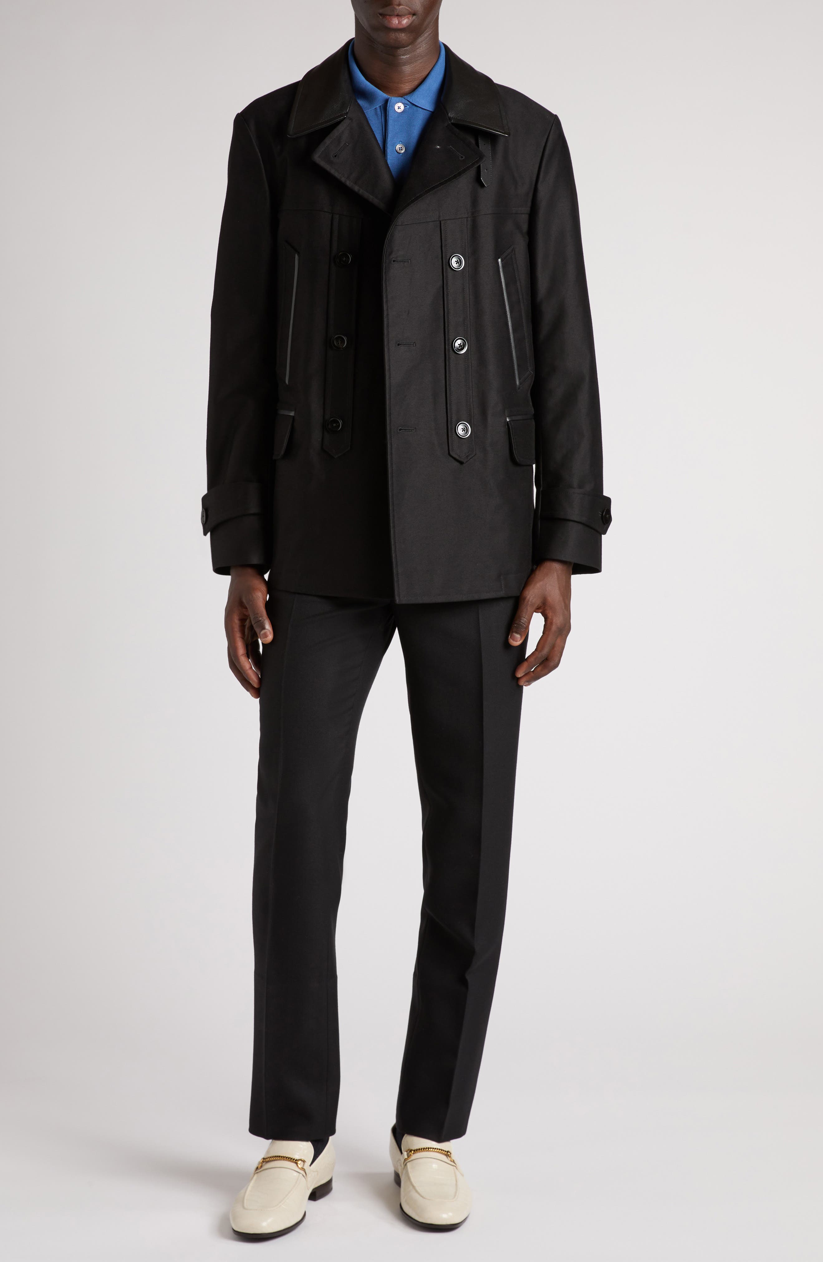 Leather Trimmed Brushed Cotton Satin Peacoat - image 2
