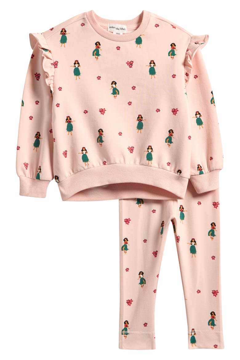 Hula Print Ruffle Sweatshirt & Leggings Set, Main, color, LPK-LT. PINK