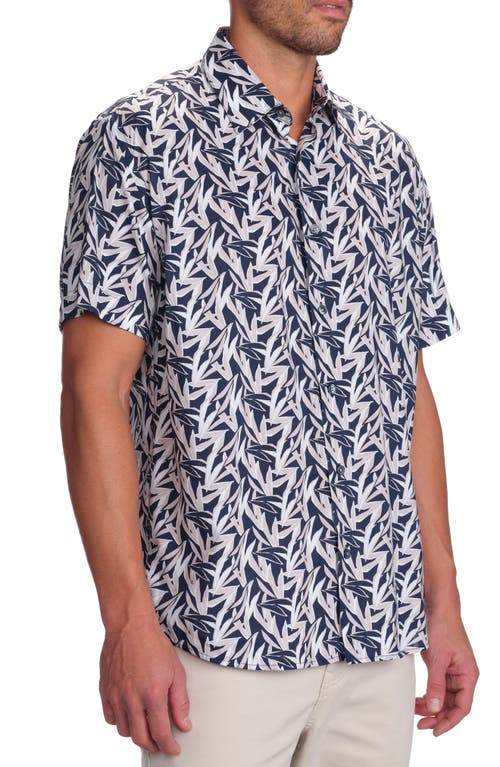 Studio Garnet Los Angeles Leaf Print Short Sleeve Button-up Shirt In Navy