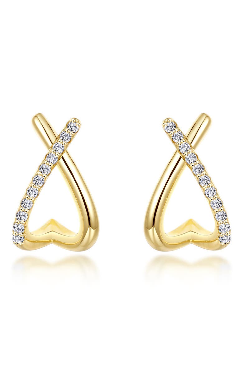 Crisscross Simulated Diamond Heart Hoop Earrings, Main, color, WHITE GOLD