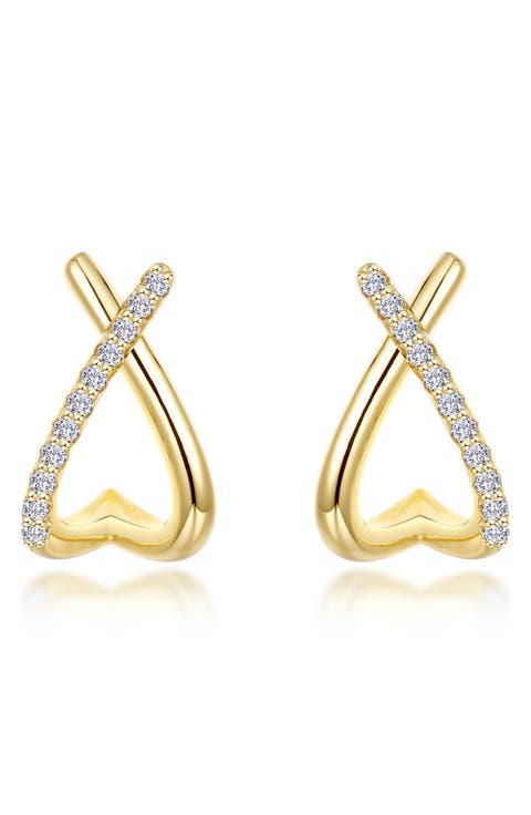 Crisscross Simulated Diamond Heart Hoop Earrings