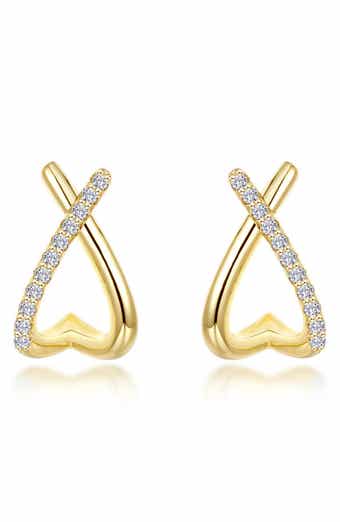 Crisscross Simulated Diamond Heart Hoop Earrings