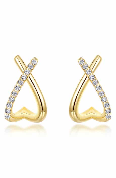 Crisscross Simulated Diamond Heart Hoop Earrings