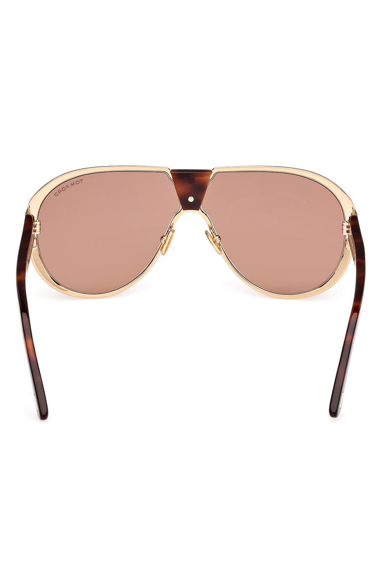 TOM FORD Vincenzo 64mm Pilot Sunglasses, Alternate, color, Deep Gold / T Logo / Brown
