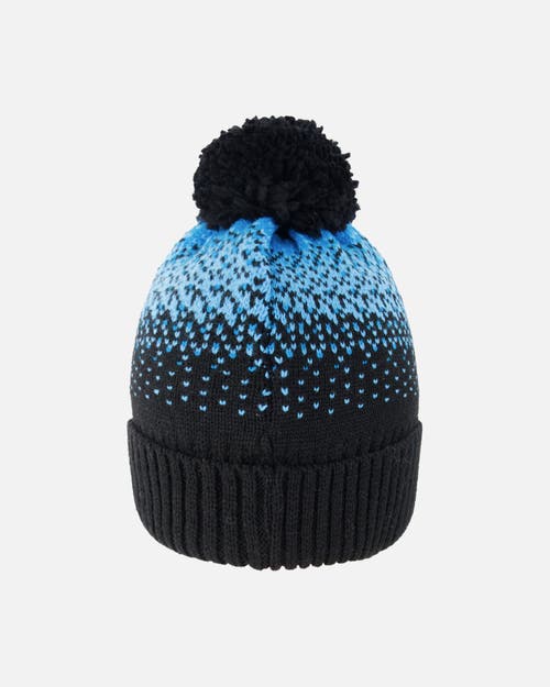 Deux Par Deux Winter Knit Pompom Hat With Lining In Blue