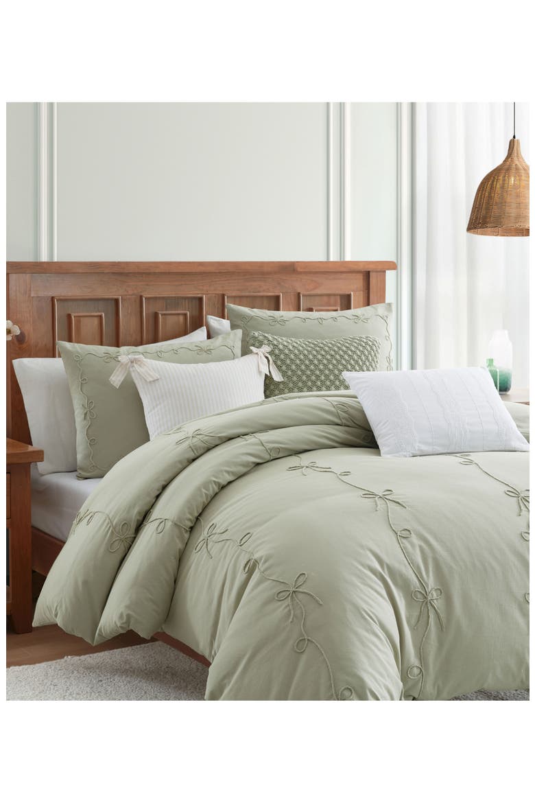 Sasha Bows Duvet Cover & Sham Set, Alternate, color, GREEN