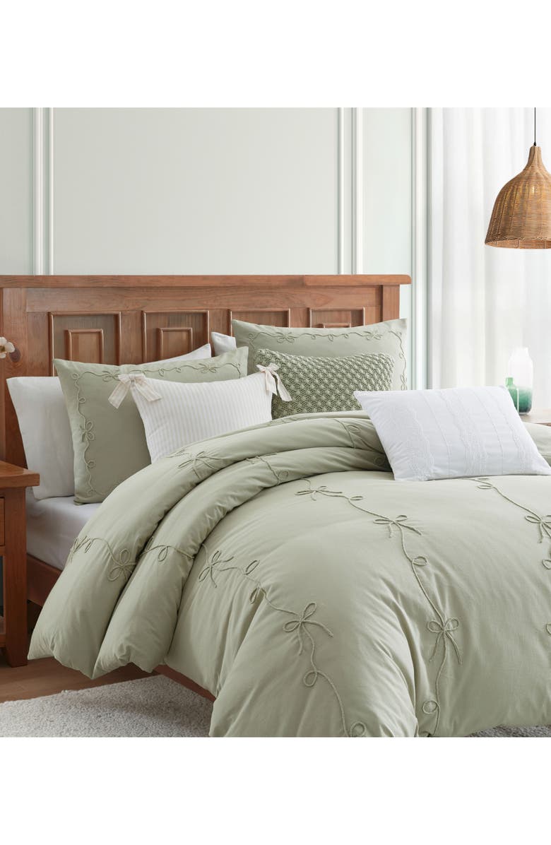 Peri Home Sasha Bows Duvet Cover & Sham Set, Alternate, color, Green
