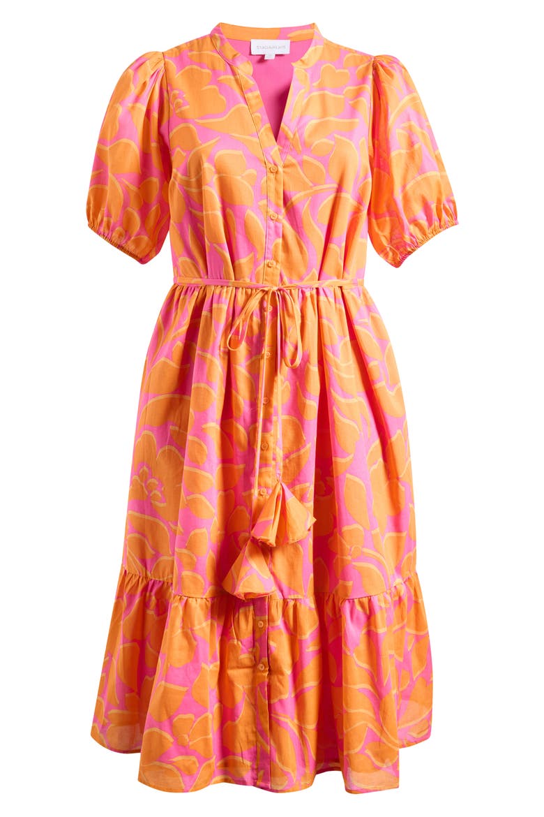 Bracha Floral Print Puff Sleeve Dress, Alternate, color, ORANGE FUCHSIA