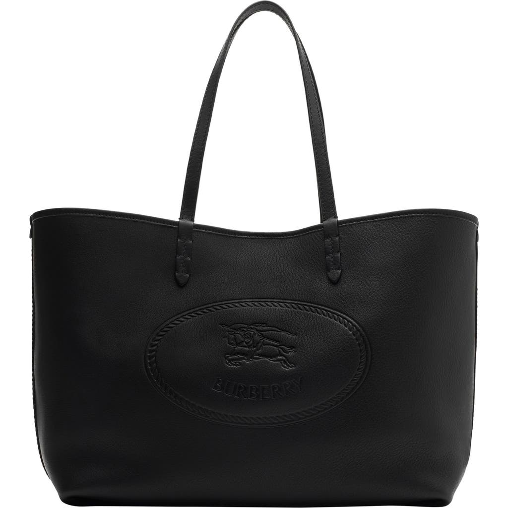 Burberry Medium Highlands Leather Shopping Shoulder Bag In Black