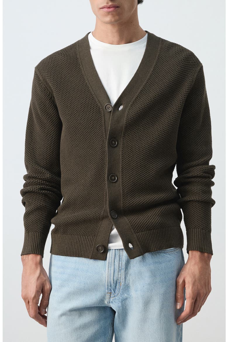 Microstructure Cotton Blend Cardigan, Main, color, CHOCOLATE