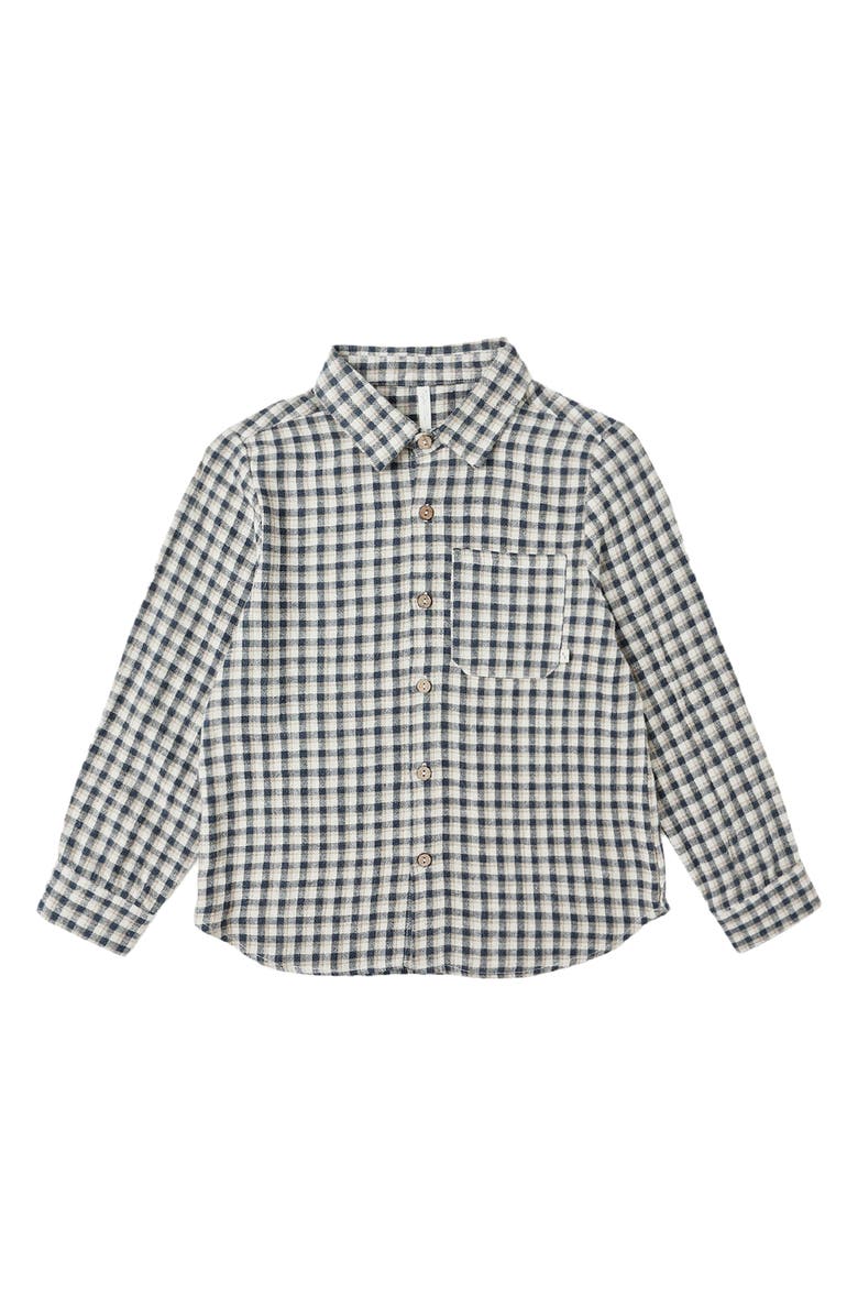 QUINCY MAE Gingham Long Sleeve Button-Up Shirt, Main, color, Navy