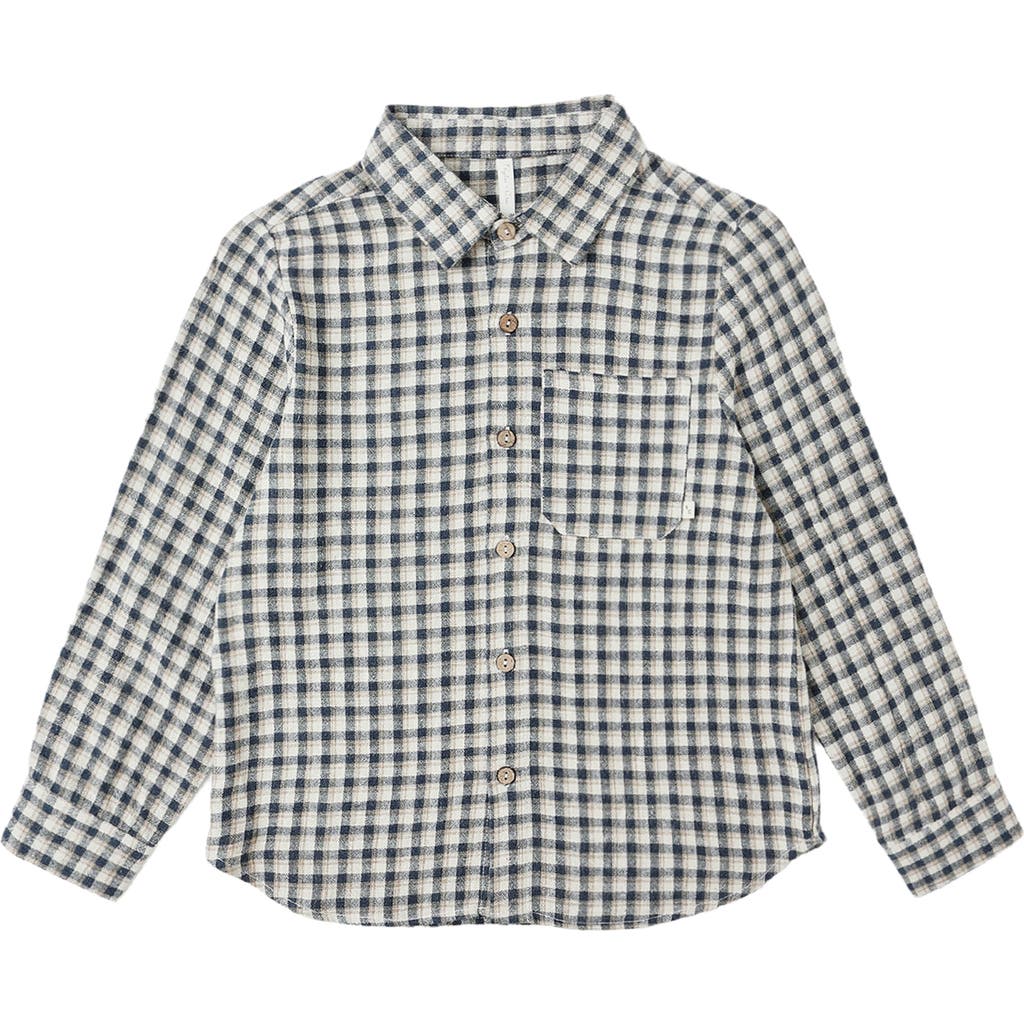 Quincy Mae Gingham Long Sleeve Button-up Shirt In Gray