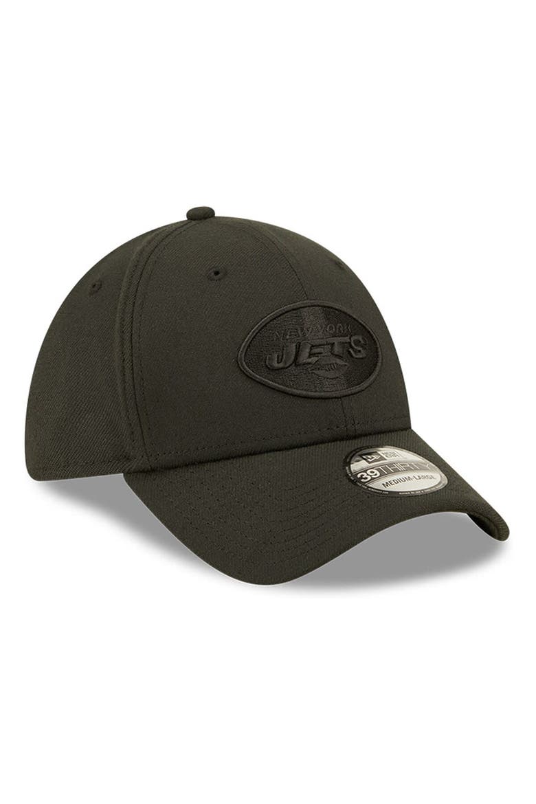 Men's New Era New York Jets Black On Black 39THIRTY Flex Hat, Alternate, color, Black