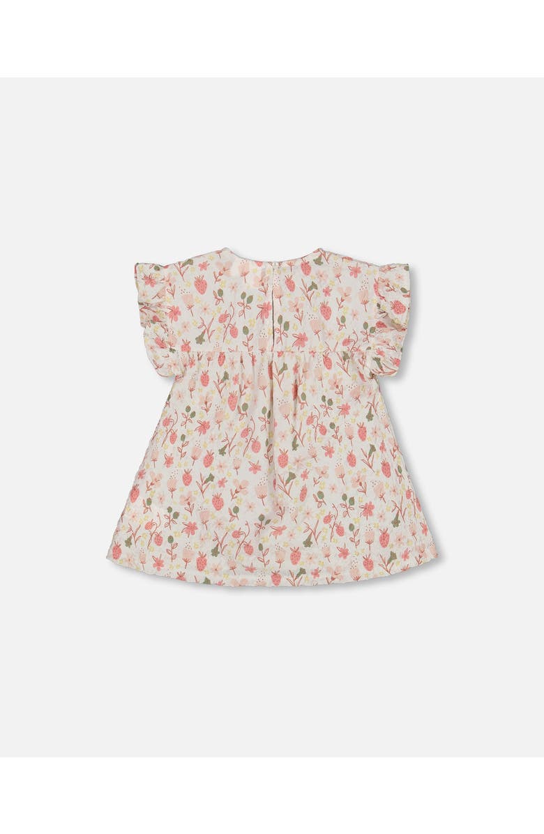 Deux par Deux Girl's Printed Seersucker Blouse With Frills Pink Flowers On Cream Background, Alternate, color, Pink Flowers On Cream