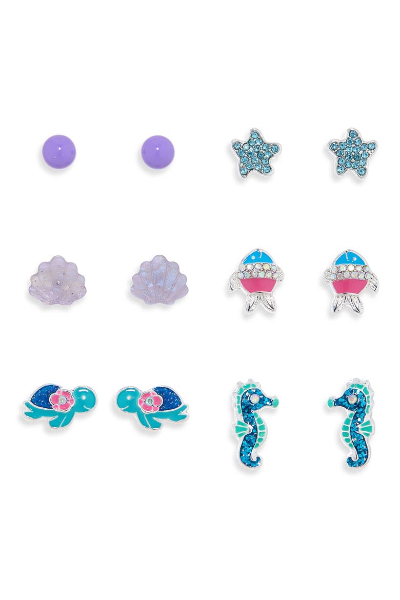 6-Pack Under the Sea Assorted Stud Earrings, Main, color, BLUE MULTI- SILVER