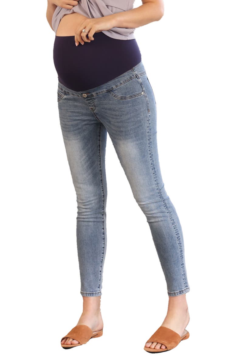 Maternity Crop Skinny Jeans, Main, color, LIGHT BLUE