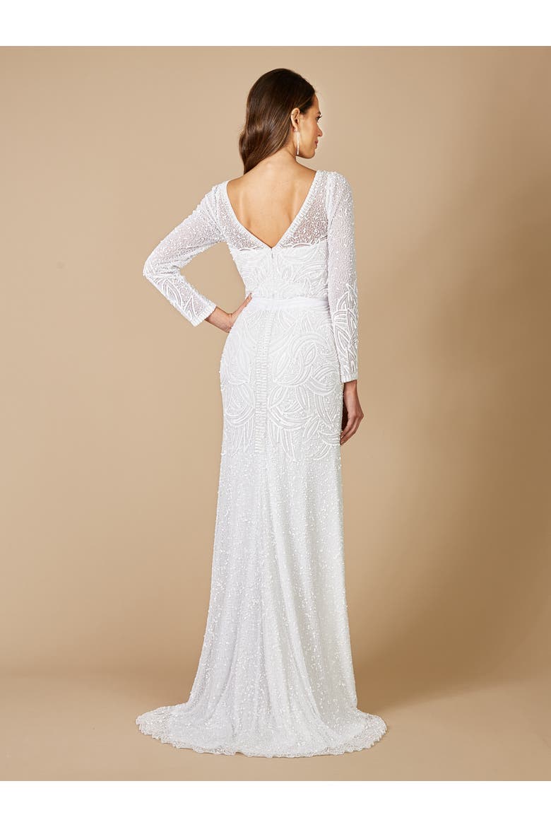 Grant Long Sleeve Beaded Wedding Dress, Alternate, color, Ivory