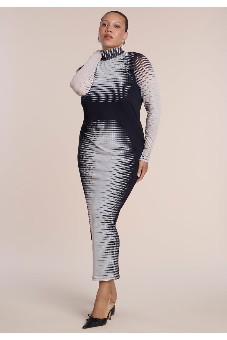 Printed Stretch Mesh Maxi Dress, Main, color, PLACED POLKA DOT