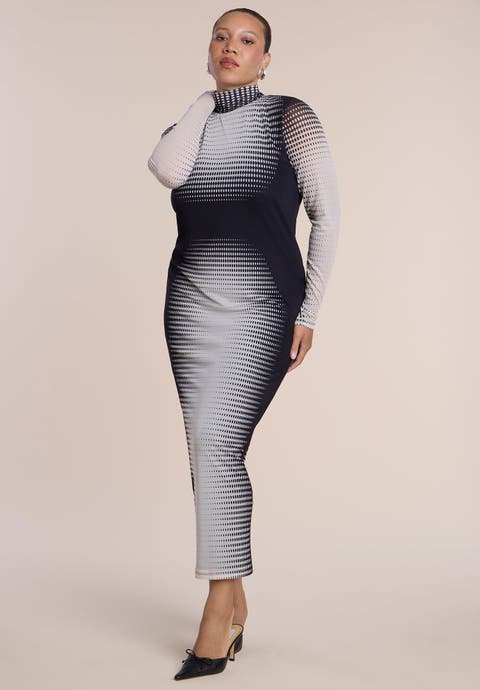 Printed Stretch Mesh Maxi Dress