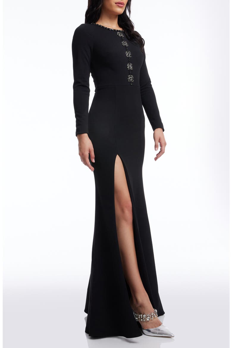 Samia Placed Sequin Floral Long Sleeve Mermaid Gown, Alternate, color, BLACK