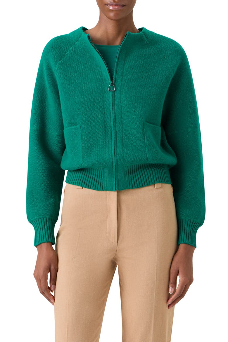 Cashmere Piqué Zip-Up Cardigan, Main, color, TOURMALINE