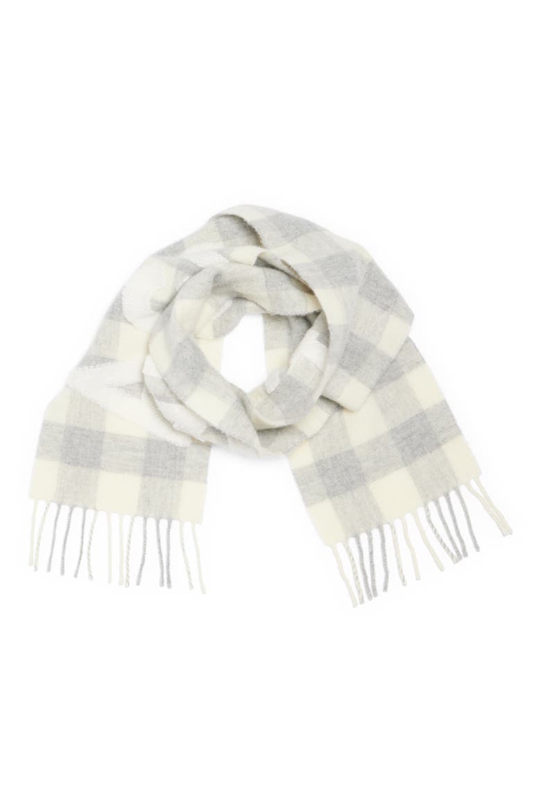 Veda Buffalo Plaid Wool Blend Fringe Scarf, Alternate, color, GREY/ DARK GREY