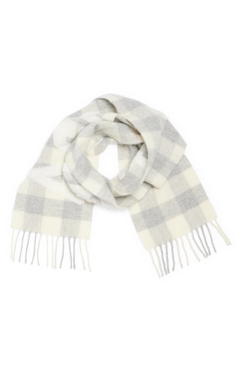 Acne Studios Veda Buffalo Plaid Wool Blend Fringe Scarf, Alternate, color, 