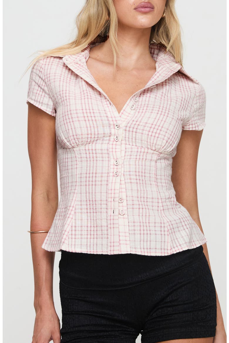 Check Button-Up Shirt, Main, color, PINK CHECK