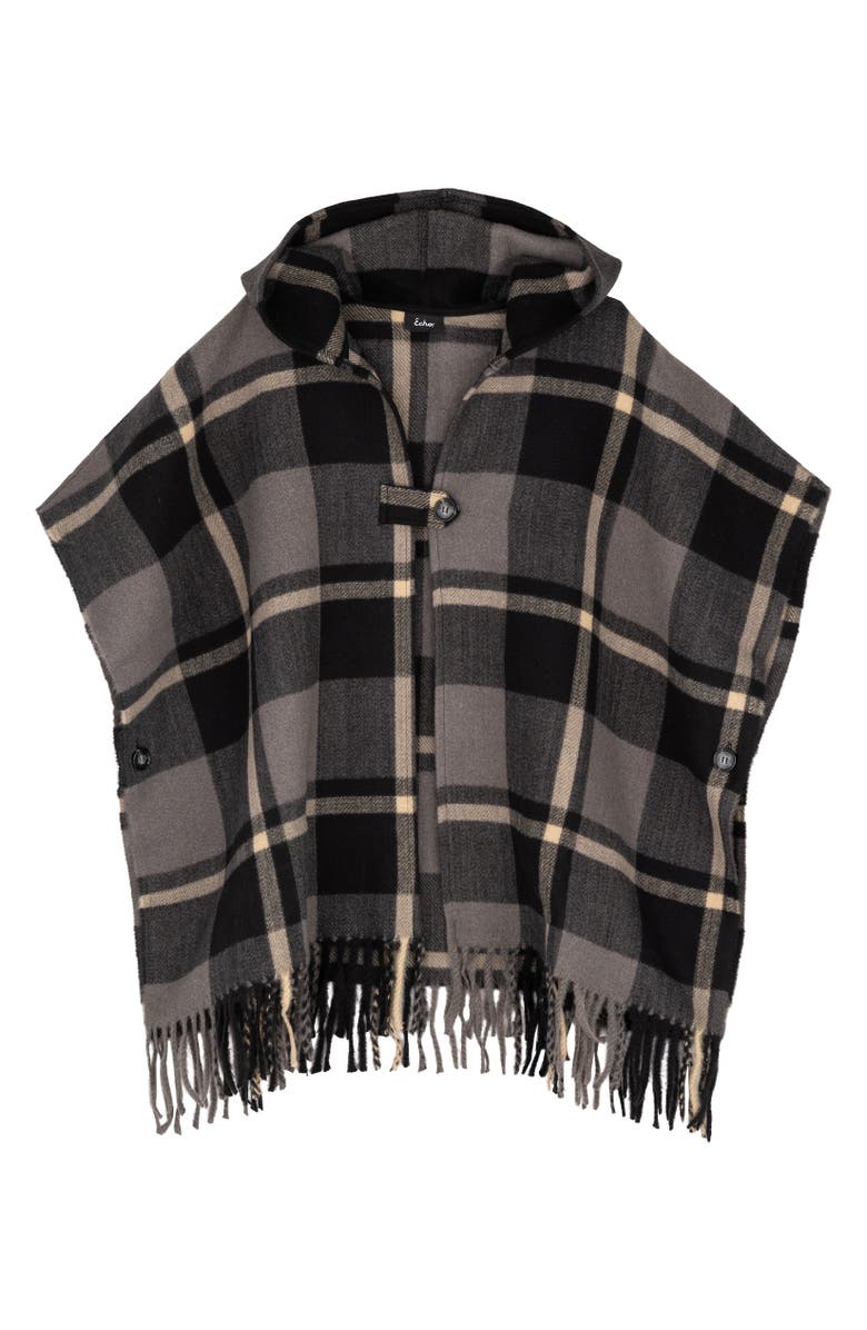 Echo Windowpane Hooded Ruana, Main, color, Charcoal