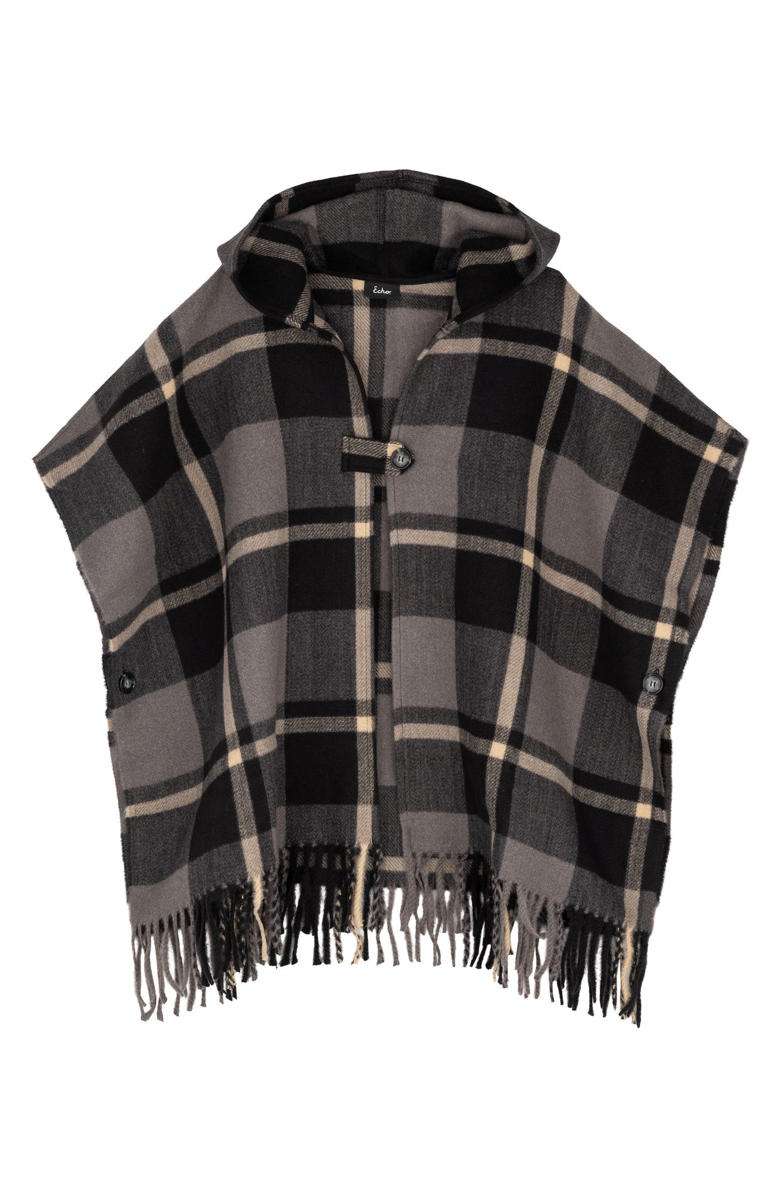 Echo Windowpane Hooded Ruana | Nordstrom