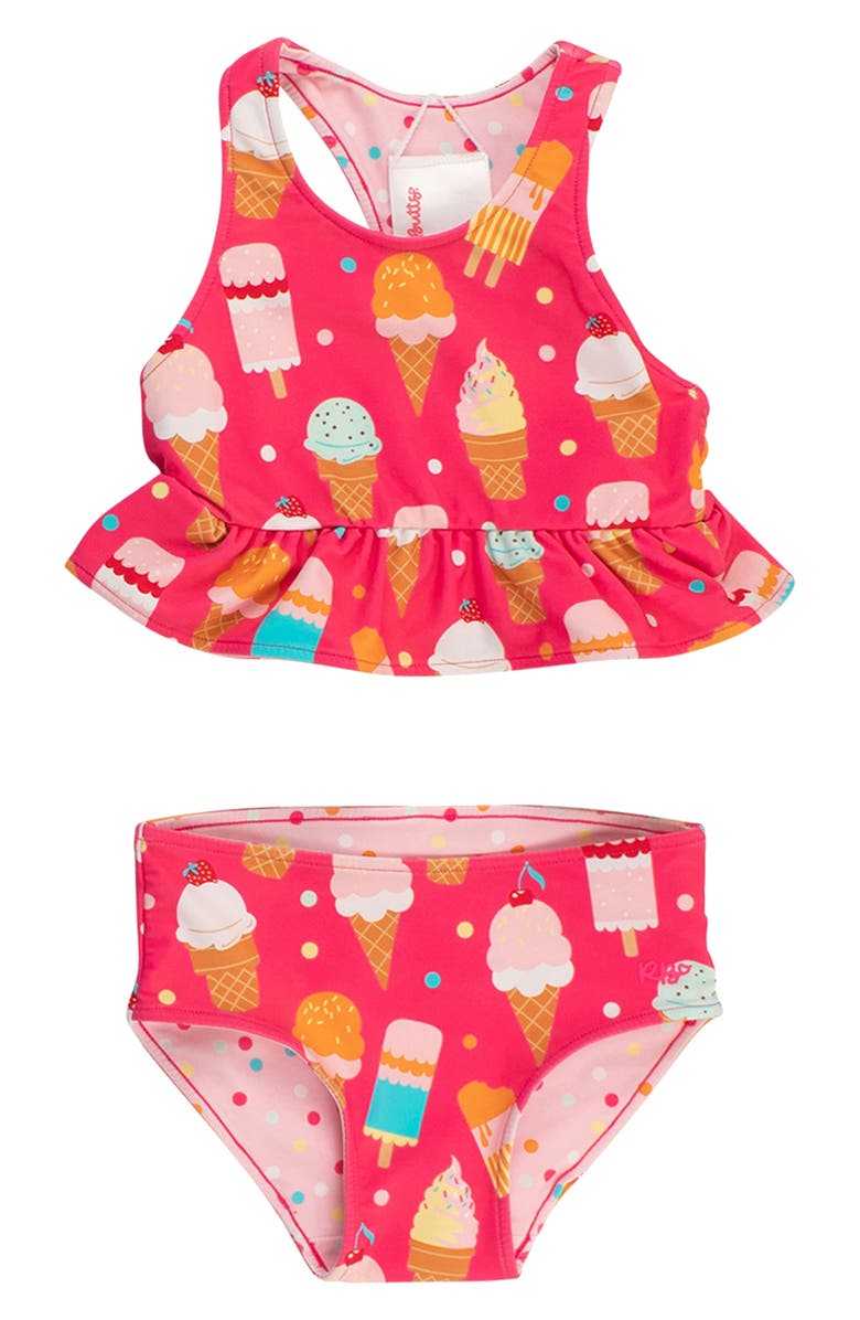 RuffleButts Kids' Sweet Scoops Reversible Two-Piece Swimsuit, Alternate, color, Pink