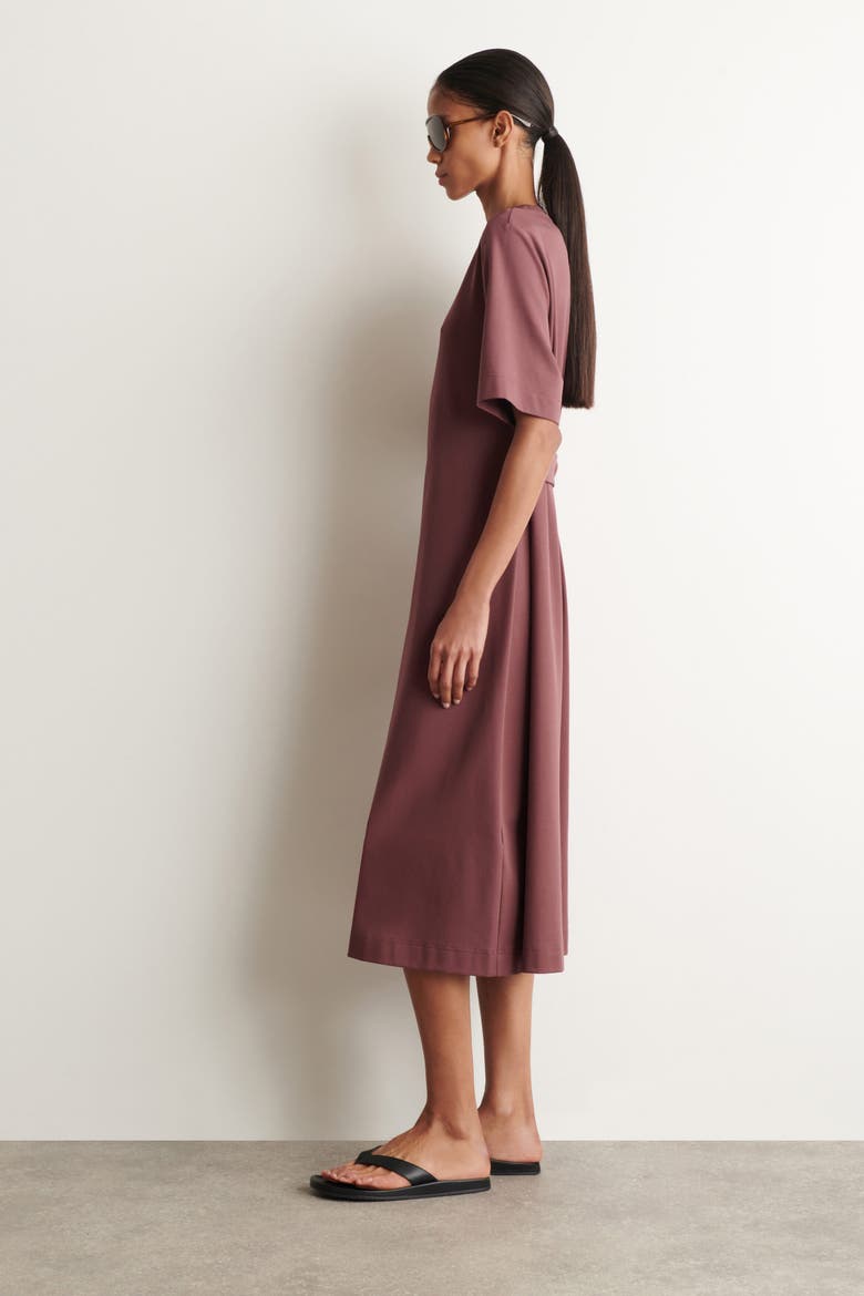 Belt-detail Midi T-shirt Dress, Alternate, color, BROWN