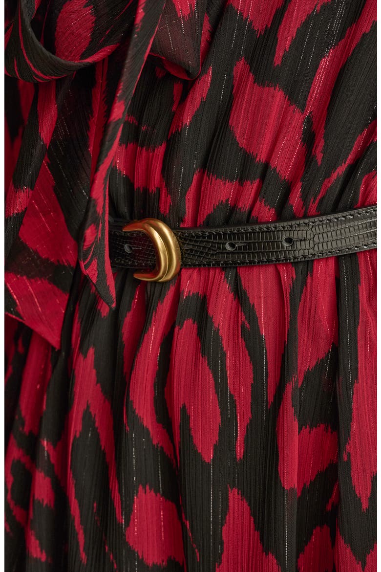 Print Belted Long Sleeve Maxi Dress, Alternate, color, BLACK/ METROPOLITAN RED