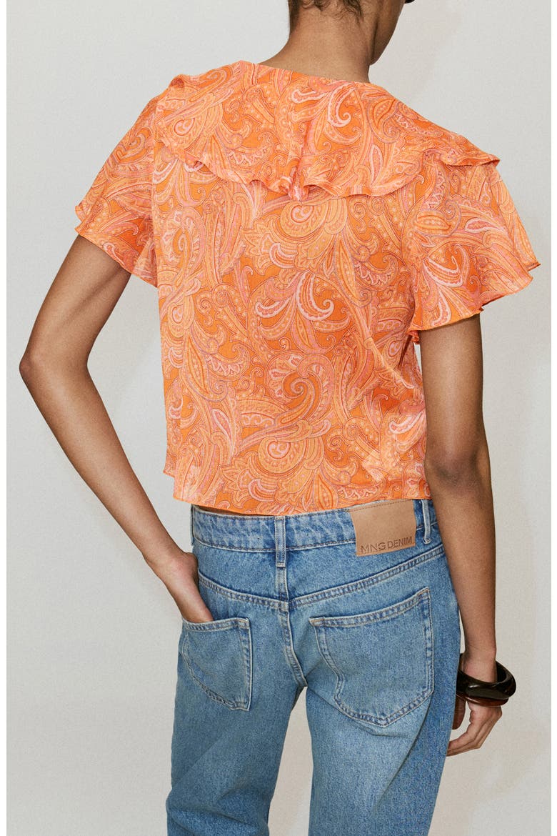 Ruffled Printed Top, Alternate, color, ORANGE