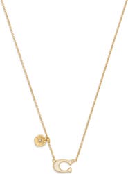 COACH Tea Rose & Sculpted C Pendant Necklace