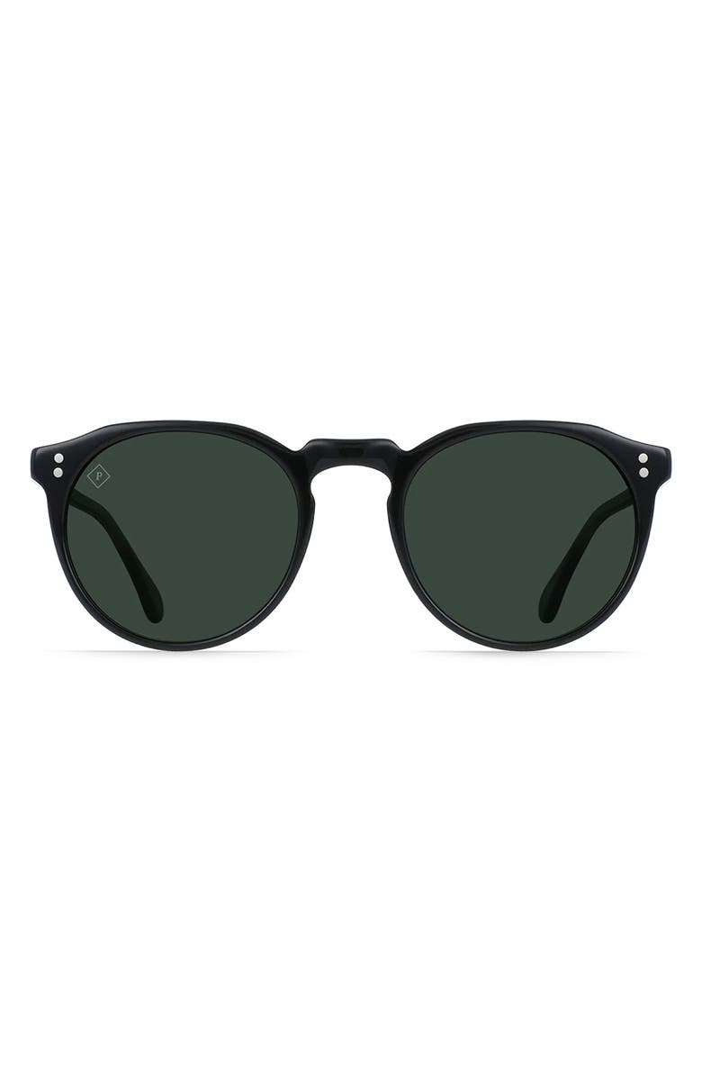 RAEN Remmy 52mm Polarized Round Sunglasses, Main, color, Recycled Black/ Green Polar