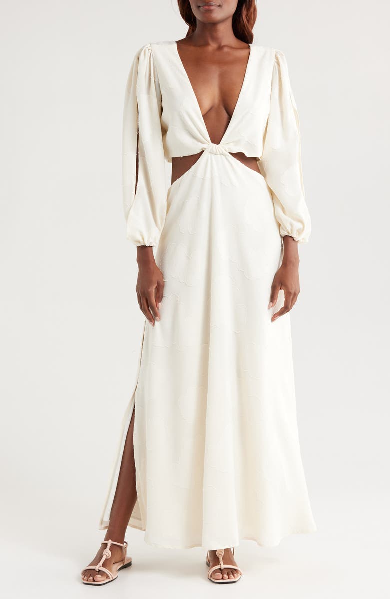 BOAMAR Bianca Balloon Sleeve Cutout Cover-Up Maxi Dress, Main, color, Off White