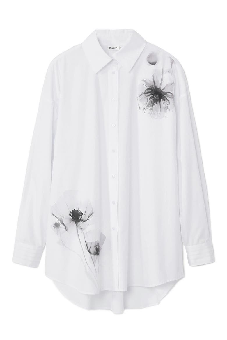 Osaka Floral Oversize Cotton Button-Up Shirt, Alternate, color, WHITE