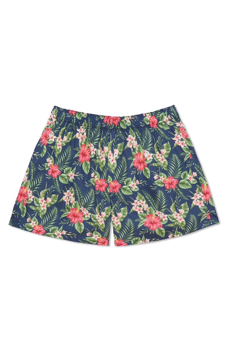Druthers NYC Organic Cotton Oahu Hawaiian Print Boxer Short, Main, color, Navy