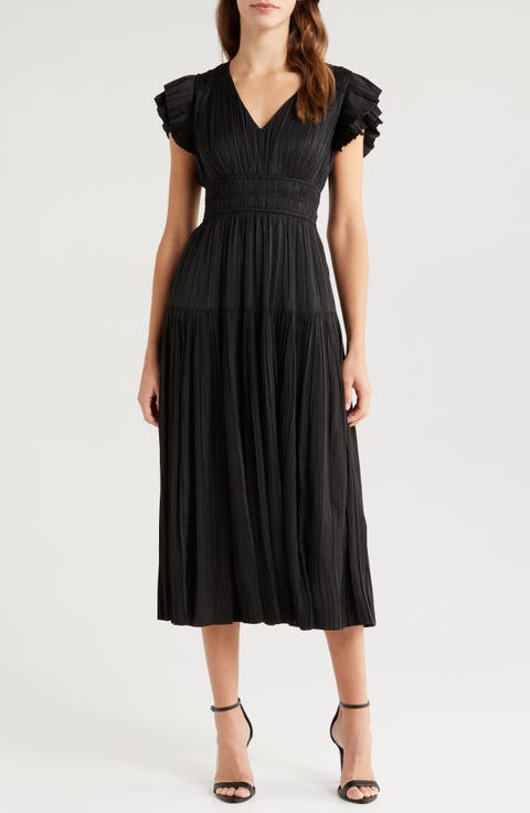 Plissé Midi Dress