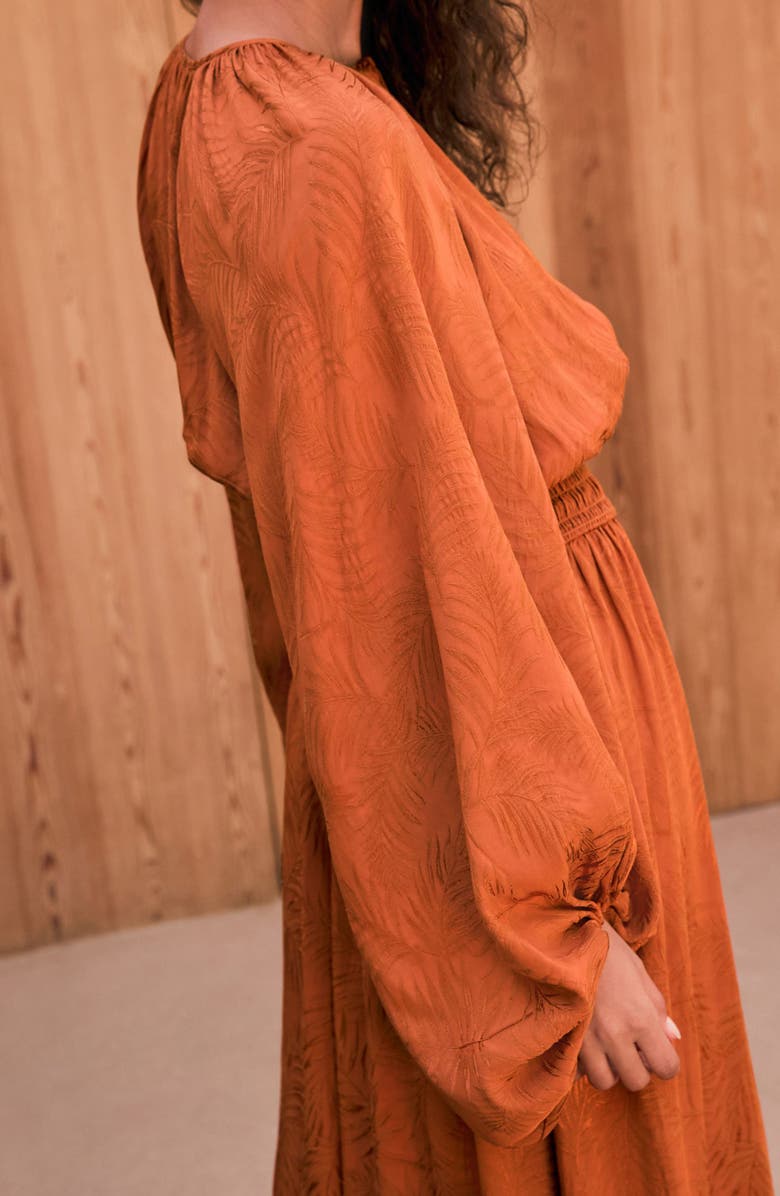NEXT Tonal Jacquard Long Sleeve Maxi Dress, Alternate, color, Orange