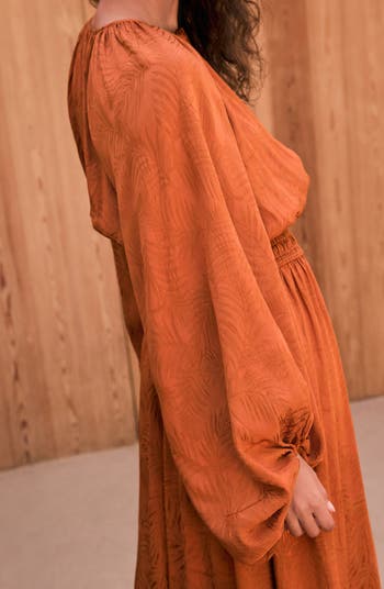 Tonal Jacquard Long Sleeve Maxi Dress