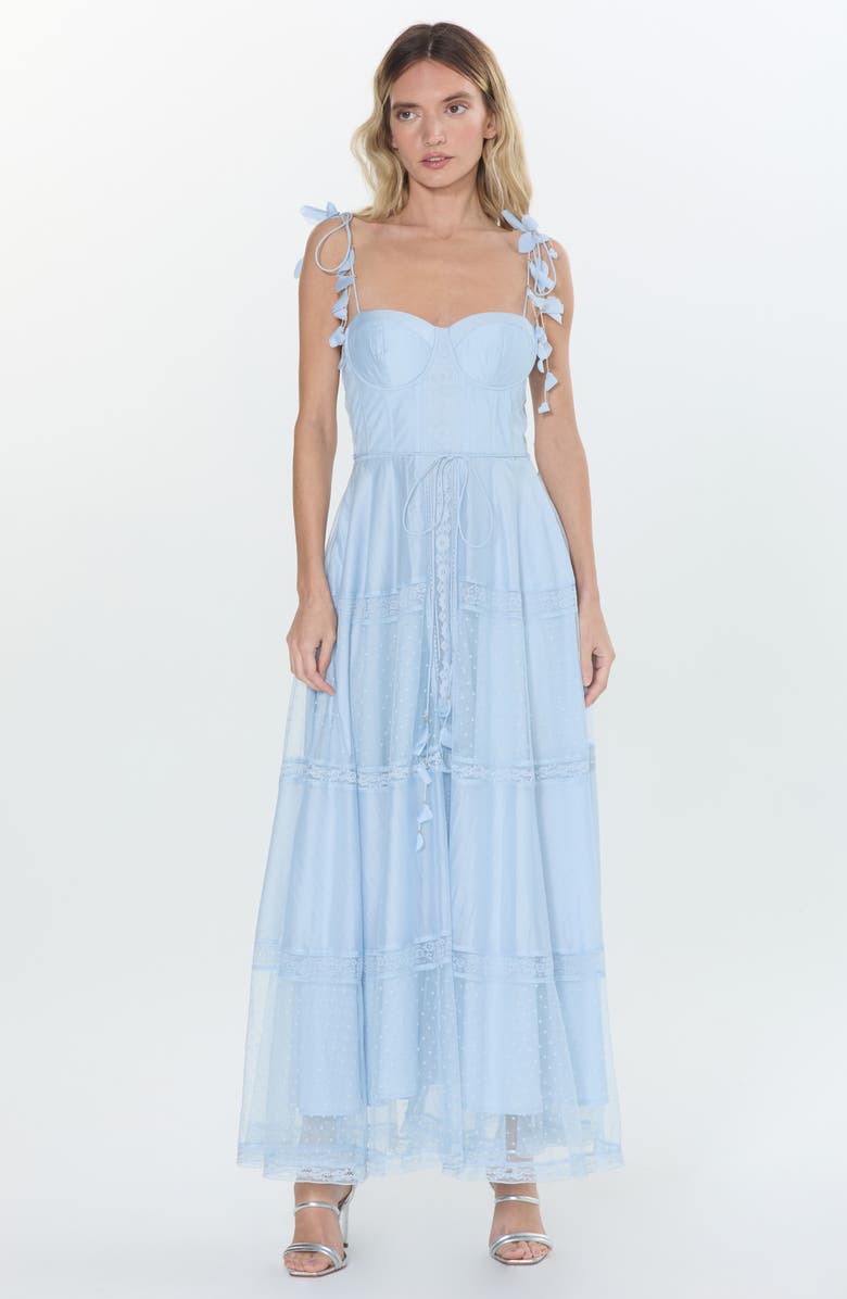 CIEBON Eva Tie Strap Fit & Flare Gown, Alternate, color, Sheer Blue