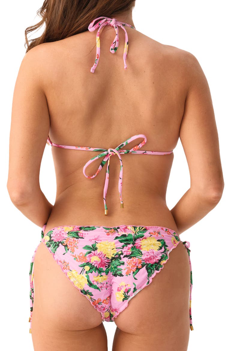 Lettuce Edge Floral Triangle Bikini Top, Alternate, color, DAHLIA