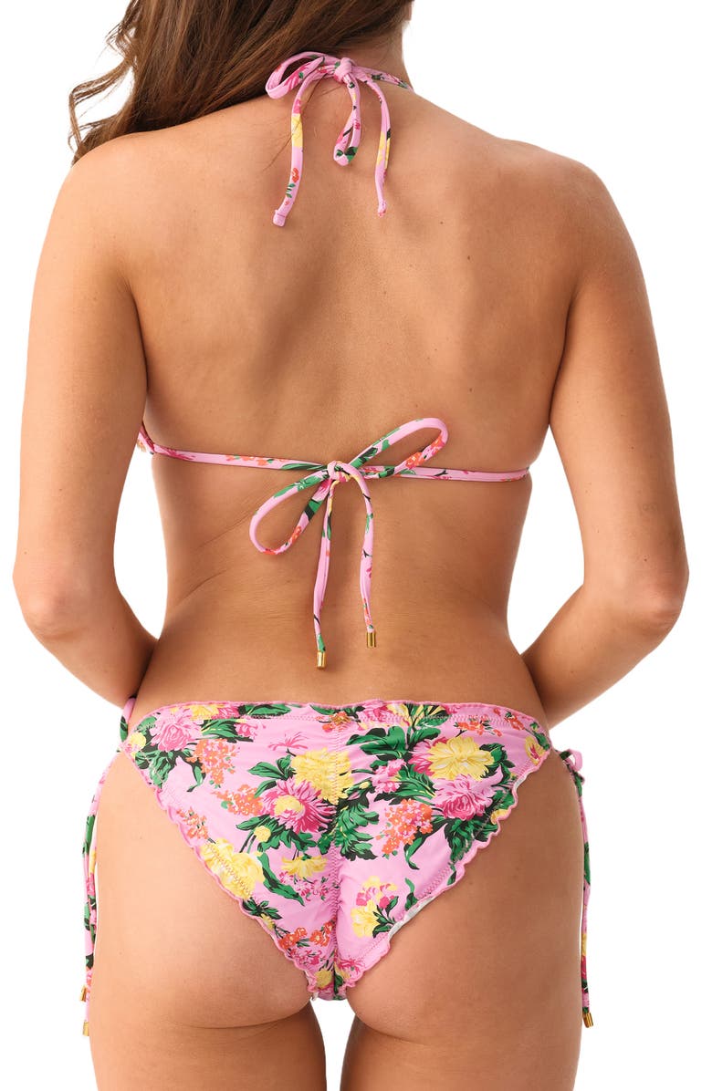 PQ SWIM Lettuce Edge Floral Triangle Bikini Top, Alternate, color, Dahlia