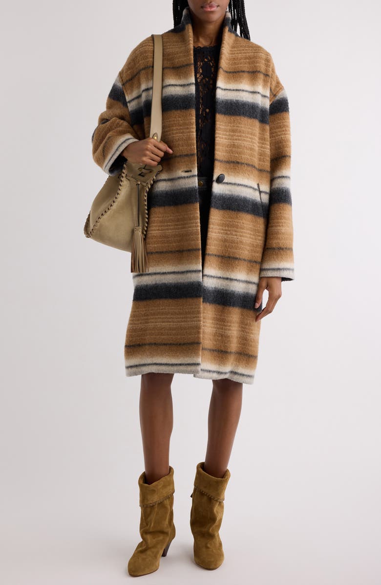 Isabel Marant Étoile Daby Mixed Stripe Wool Blend Coat, Alternate, color, 