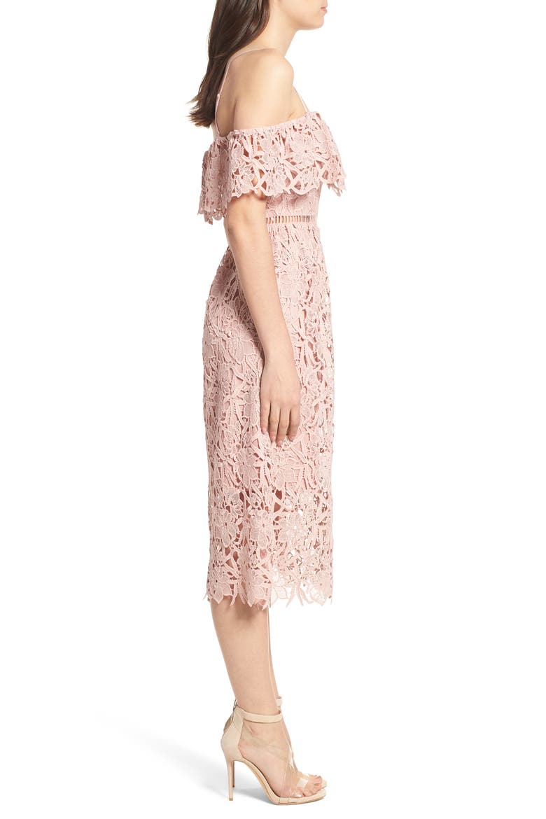Lace Off the Shoulder Midi Dress, Alternate, color, BLUSH