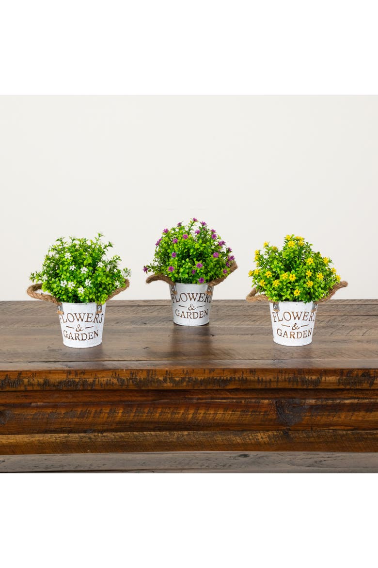 8-in Artificial Flowering Mini Daisy Plant in Rustic Flowers & Garden Planter - Set of 3, Alternate, color, Assortment 2