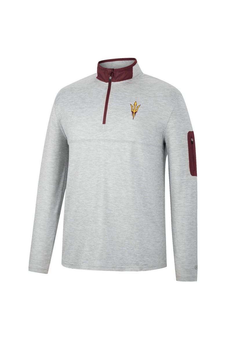 Men's Colosseum Heathered Gray/Maroon Arizona State Sun Devils Country Club Windshirt Quarter-Zip Jacket, Alternate, color, Heather Gray
