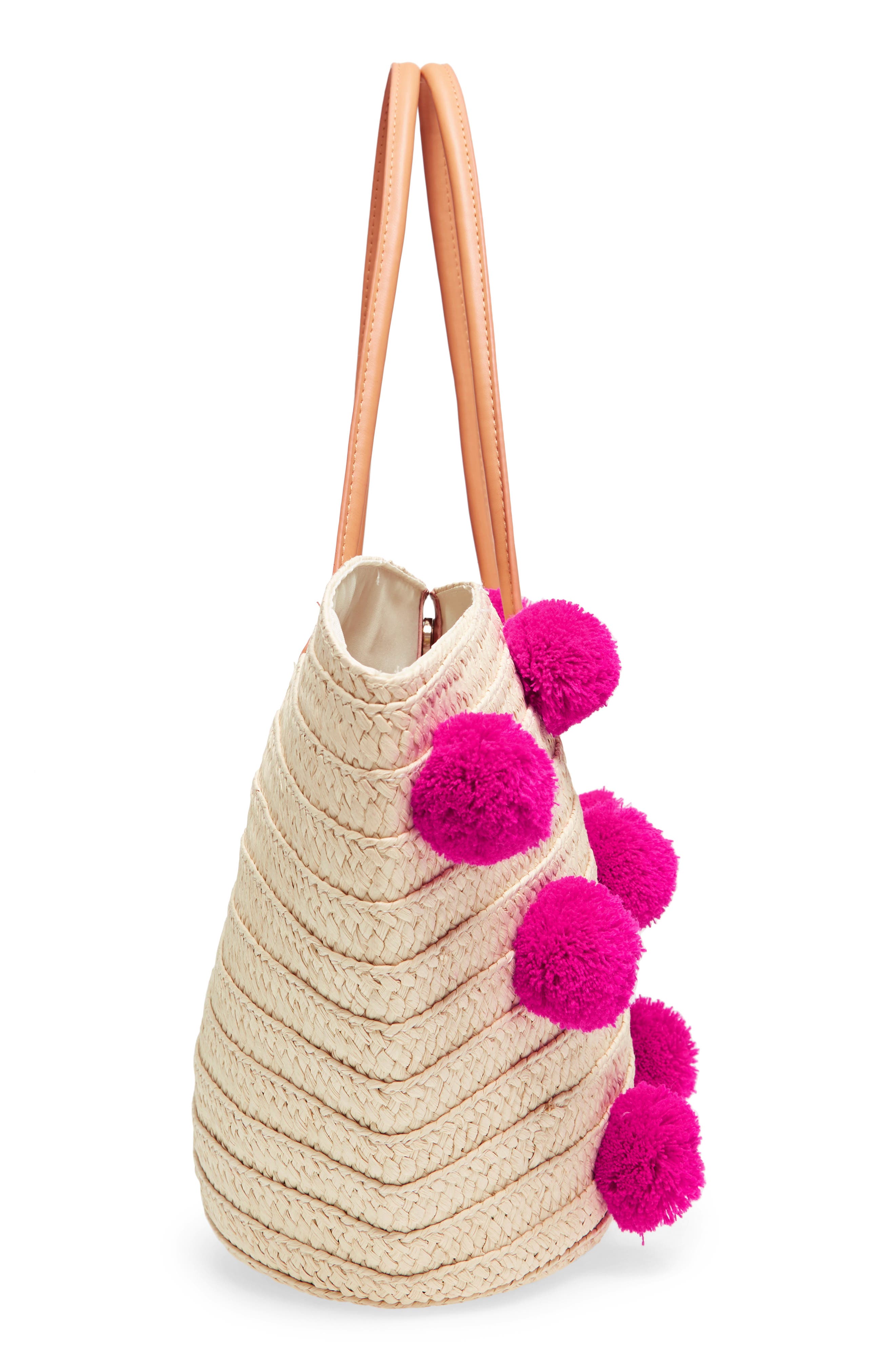 Shiraleah Klo Pompom Straw Tote, Alternate, color, 